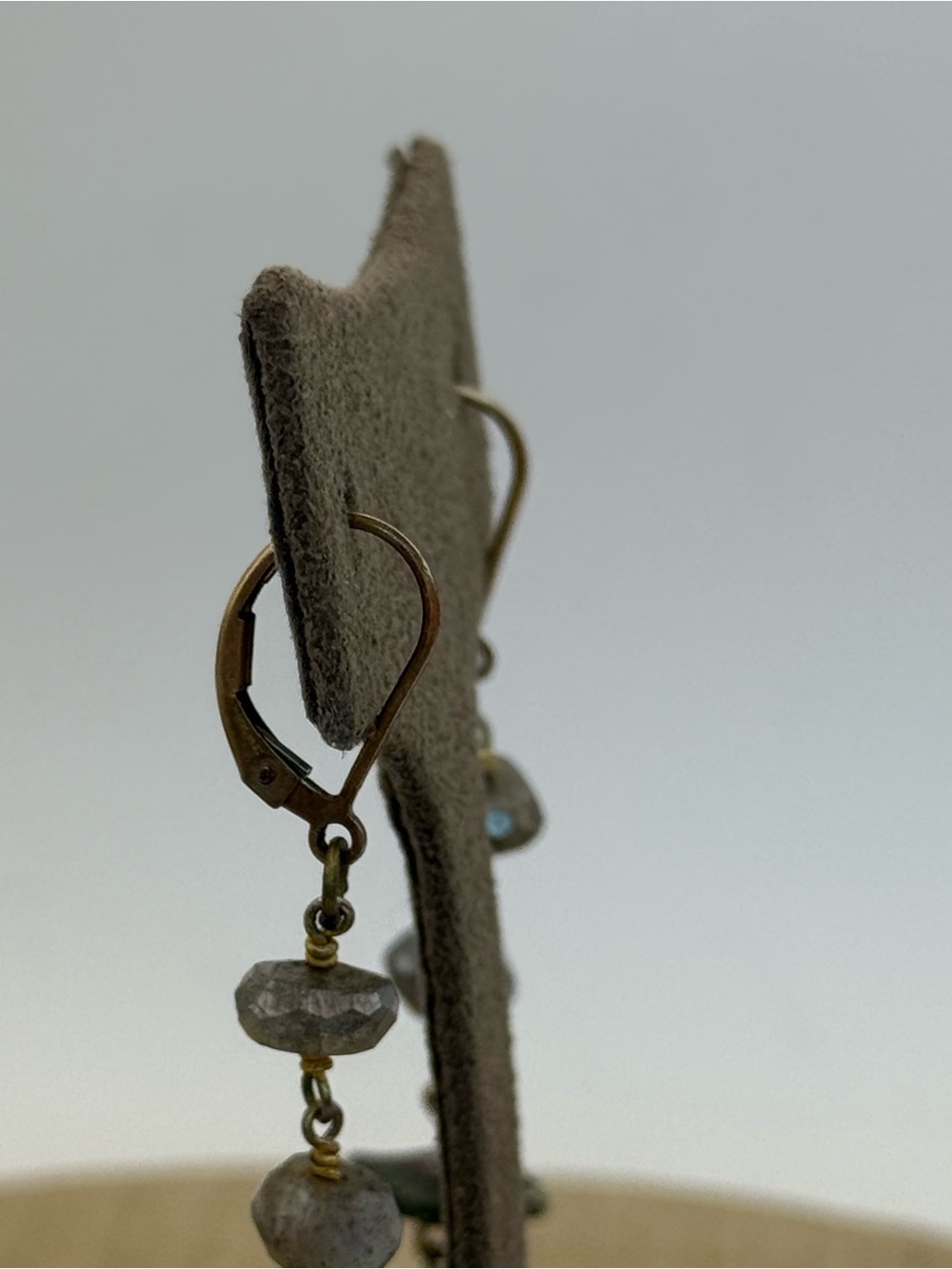 Gold filled Handmade labordorite  and Gray Dangle Earrings - Picture 3 of 7